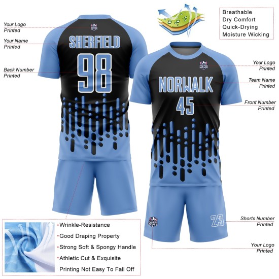 Custom Light Blue Black-White Abstract Fluid Wave Sublimation Uniform Jersey Custom Light Blue Black-White Abstract Fluid Wave Sublimation Uniform Jersey