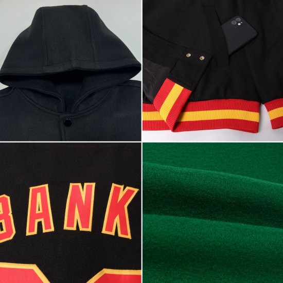 Custom Kelly Green Black-Cream Bomber Full-Snap Varsity Letterman Two Tone Hoodie Jacket Custom Kelly Green Black-Cream Bomber Full-Snap Varsity Letterman Two Tone Hoodie Jacket