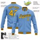 Custom Light Blue Gold-Black Bomber Full-Snap Varsity Letterman Jacket Custom Light Blue Gold-Black Bomber Full-Snap Varsity Letterman Jacket