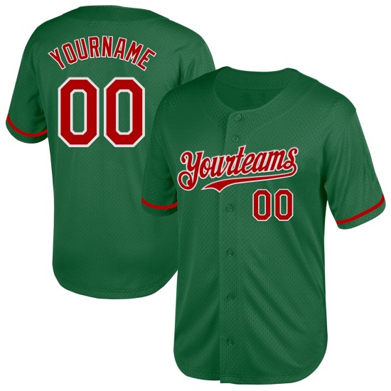 Custom Kelly Green Red-White Mesh Authentic Throwback rugby Jersey Custom Kelly Green Red-White Mesh Authentic Throwback rugby Jersey