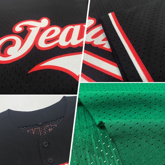 Custom Kelly Green Red-White Mesh Authentic Throwback rugby Jersey Custom Kelly Green Red-White Mesh Authentic Throwback rugby Jersey