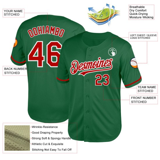 Custom Kelly Green Red-White Mesh Authentic Throwback rugby Jersey Custom Kelly Green Red-White Mesh Authentic Throwback rugby Jersey