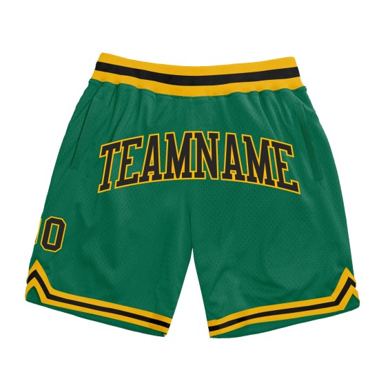 Custom Kelly Green Black-Gold Authentic Throwback Shorts Custom Kelly Green Black-Gold Authentic Throwback Shorts