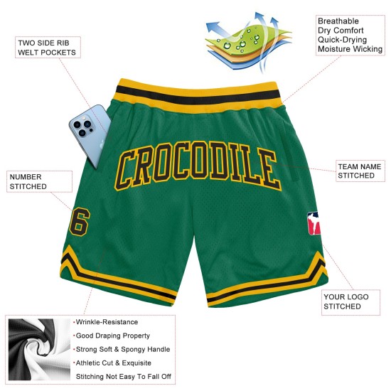 Custom Kelly Green Black-Gold Authentic Throwback Shorts Custom Kelly Green Black-Gold Authentic Throwback Shorts