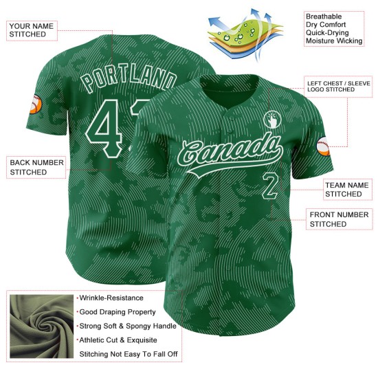 Custom Kelly Green White 3D Pattern Design Curve Lines Authentic rugby Jersey Custom Kelly Green White 3D Pattern Design Curve Lines Authentic rugby Jersey