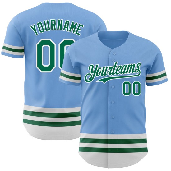 Custom Light Blue Kelly Green-White Line Authentic rugby Jersey Custom Light Blue Kelly Green-White Line Authentic rugby Jersey