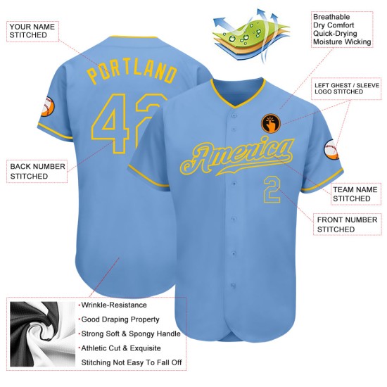 Custom Light Blue Light Blue-Gold Authentic rugby Jersey Custom Light Blue Light Blue-Gold Authentic rugby Jersey