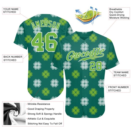 Custom Kelly Green Neon Green-White 3D Pattern Design Authentic St. Patrick’s Day rugby Jersey Custom Kelly Green Neon Green-White 3D Pattern Design Authentic St. Patrick’s Day rugby Jersey