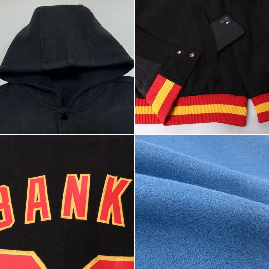 Custom Light Blue Navy Bomber Full-Snap Varsity Letterman Hoodie Jacket Custom Light Blue Navy Bomber Full-Snap Varsity Letterman Hoodie Jacket