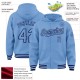 Custom Light Blue Navy Bomber Full-Snap Varsity Letterman Hoodie Jacket Custom Light Blue Navy Bomber Full-Snap Varsity Letterman Hoodie Jacket
