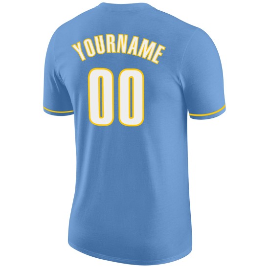 Custom Light Blue White-Gold Performance T-Shirt Custom Light Blue White-Gold Performance T-Shirt