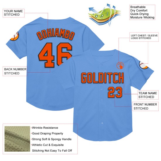 Custom Light Blue Orange-Black Mesh Authentic Throwback rugby Jersey Custom Light Blue Orange-Black Mesh Authentic Throwback rugby Jersey