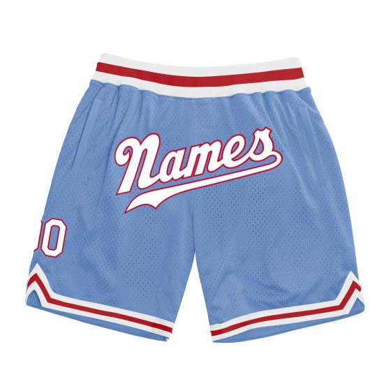 Custom Light Blue White-Red Authentic Throwback Shorts Custom Light Blue White-Red Authentic Throwback Shorts