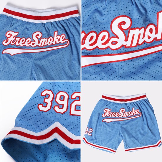 Custom Light Blue White-Red Authentic Throwback Shorts Custom Light Blue White-Red Authentic Throwback Shorts