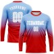 Custom Light Blue White-Red Sublimation Long Sleeve Fade Fashion Uniform Jersey Custom Light Blue White-Red Sublimation Long Sleeve Fade Fashion Uniform Jersey