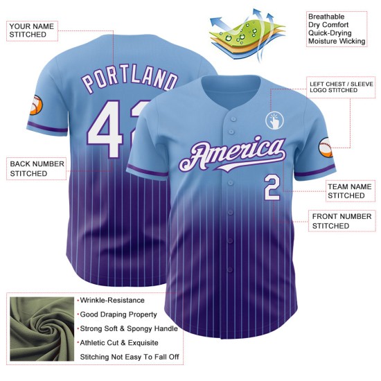 Custom Light Blue Pinstripe White-Purple Authentic Fade Fashion rugby Jersey Custom Light Blue Pinstripe White-Purple Authentic Fade Fashion rugby Jersey
