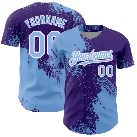 Custom Light Blue Purple-White 3D Pattern Design Abstract Brush Stroke Authentic rugby Jersey Custom Light Blue Purple-White 3D Pattern Design Abstract Brush Stroke Authentic rugby Jersey