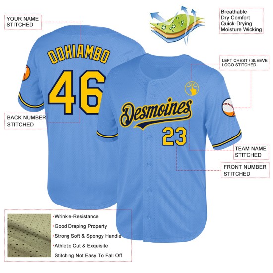 Custom Light Blue Yellow-Navy Mesh Authentic Throwback rugby Jersey Custom Light Blue Yellow-Navy Mesh Authentic Throwback rugby Jersey