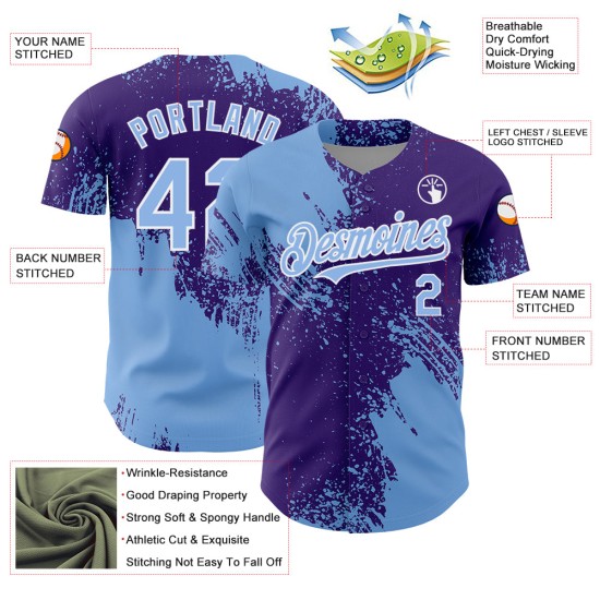 Custom Light Blue Purple-White 3D Pattern Design Abstract Brush Stroke Authentic rugby Jersey Custom Light Blue Purple-White 3D Pattern Design Abstract Brush Stroke Authentic rugby Jersey