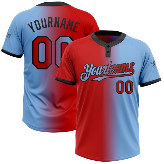Custom Light Blue Red-Black Gradient Fashion Two-Button Unisex Jersey Custom Light Blue Red-Black Gradient Fashion Two-Button Unisex Jersey