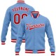 Custom Light Blue Red-White Bomber Full-Snap Varsity Letterman Jacket Custom Light Blue Red-White Bomber Full-Snap Varsity Letterman Jacket