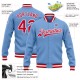 Custom Light Blue Red-White Bomber Full-Snap Varsity Letterman Jacket Custom Light Blue Red-White Bomber Full-Snap Varsity Letterman Jacket