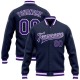 Custom Navy Purple-White Bomber Full-Snap Varsity Letterman Jacket Custom Navy Purple-White Bomber Full-Snap Varsity Letterman Jacket
