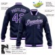 Custom Navy Purple-White Bomber Full-Snap Varsity Letterman Jacket Custom Navy Purple-White Bomber Full-Snap Varsity Letterman Jacket