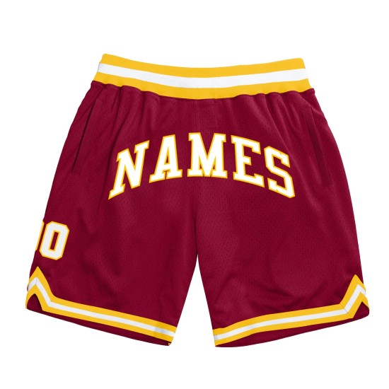 Custom Maroon White-Gold Authentic Throwback Shorts Custom Maroon White-Gold Authentic Throwback Shorts