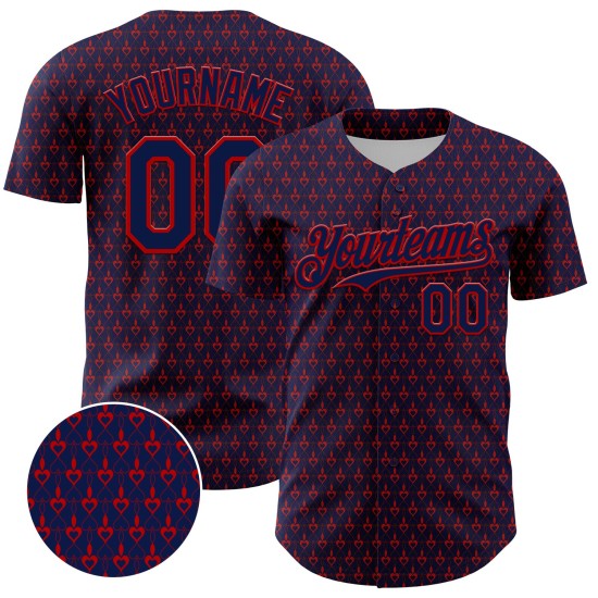 Custom Navy Red 3D Pattern Design Hearts Authentic rugby Jersey Custom Navy Red 3D Pattern Design Hearts Authentic rugby Jersey