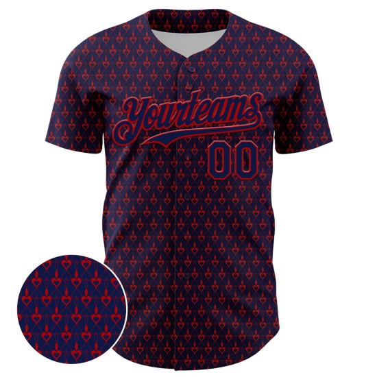 Custom Navy Red 3D Pattern Design Hearts Authentic rugby Jersey Custom Navy Red 3D Pattern Design Hearts Authentic rugby Jersey