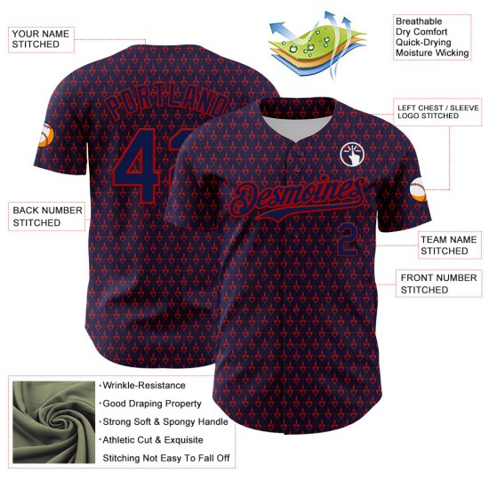 Custom Navy Red 3D Pattern Design Hearts Authentic rugby Jersey Custom Navy Red 3D Pattern Design Hearts Authentic rugby Jersey