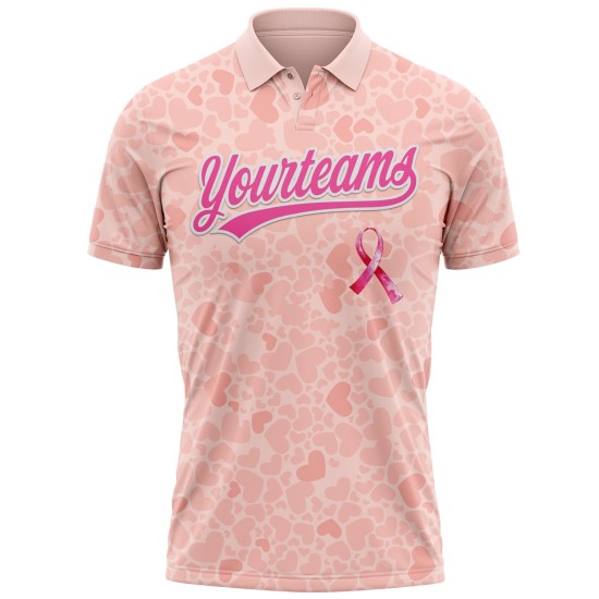 Custom Medium Pink Pink-White 3D Pink Ribbon Breast Cancer Awareness Month Women Health Care Support Performance Polo Shirt Custom Medium Pink Pink-White 3D Pink Ribbon Breast Cancer Awareness Month Women Health Care Support Performance Polo Shirt