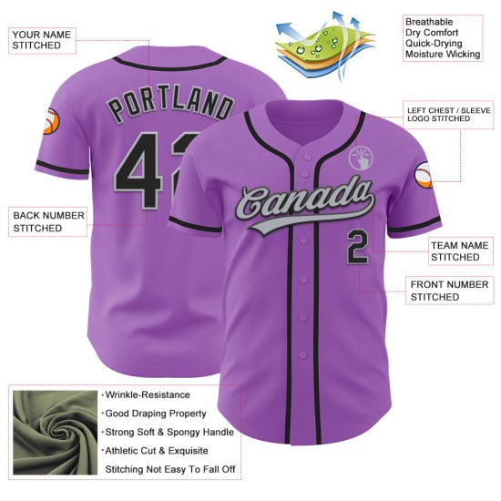 Custom Medium Purple Black-Gray Authentic rugby Jersey Custom Medium Purple Black-Gray Authentic rugby Jersey