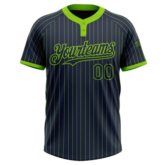 Custom Navy Neon Green Pinstripe Neon Green Two-Button Unisex Jersey Custom Navy Neon Green Pinstripe Neon Green Two-Button Unisex Jersey