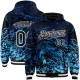 Custom Navy Black-Light Blue Tuna Fish Fishing 3D Bomber Full-Snap Varsity Letterman Hoodie Jacket Custom Navy Black-Light Blue Tuna Fish Fishing 3D Bomber Full-Snap Varsity Letterman Hoodie Jacket