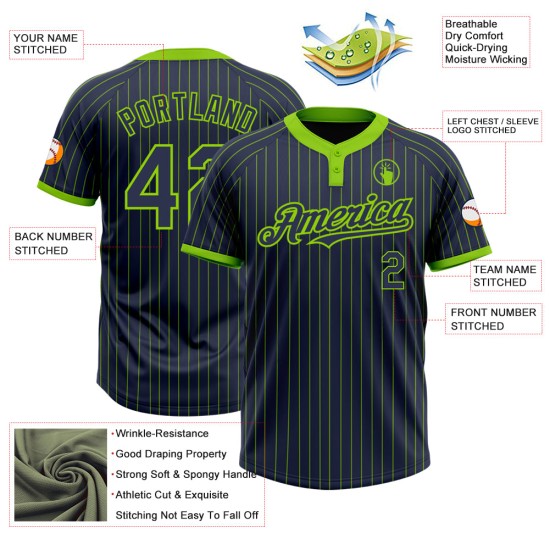 Custom Navy Neon Green Pinstripe Neon Green Two-Button Unisex Jersey Custom Navy Neon Green Pinstripe Neon Green Two-Button Unisex Jersey
