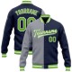Custom Navy Neon Green-Gray Bomber Full-Snap Varsity Letterman Split Fashion Jacket Custom Navy Neon Green-Gray Bomber Full-Snap Varsity Letterman Split Fashion Jacket