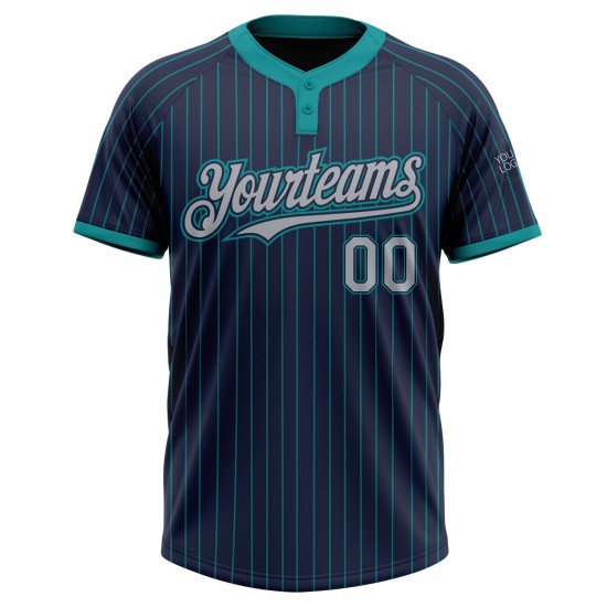 Custom Navy Teal Pinstripe Gray Two-Button Unisex Jersey Custom Navy Teal Pinstripe Gray Two-Button Unisex Jersey