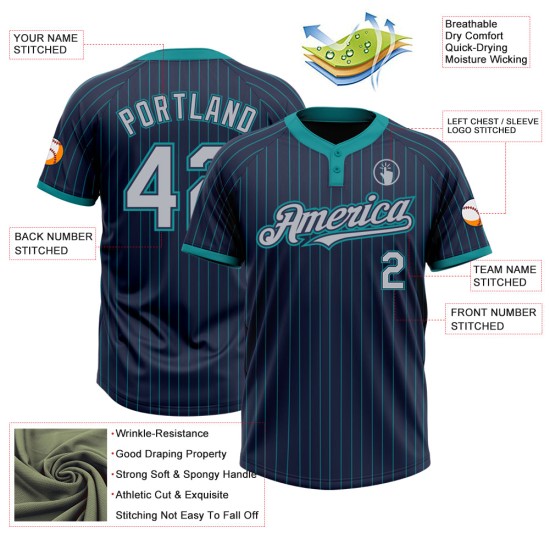 Custom Navy Teal Pinstripe Gray Two-Button Unisex Jersey Custom Navy Teal Pinstripe Gray Two-Button Unisex Jersey