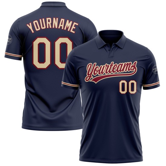 Custom Navy City Cream-Crimson Performance Vapor Golf Polo Shirt Custom Navy City Cream-Crimson Performance Vapor Golf Polo Shirt