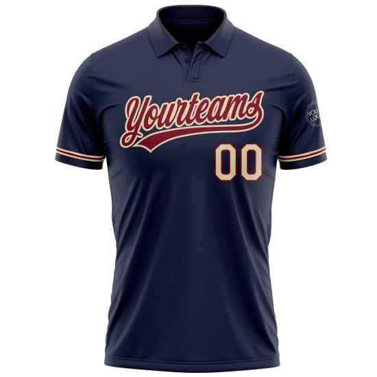 Custom Navy City Cream-Crimson Performance Vapor Golf Polo Shirt Custom Navy City Cream-Crimson Performance Vapor Golf Polo Shirt