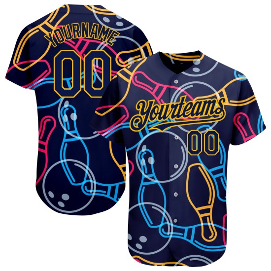 Custom Navy Gold 3D Pattern Design Bowling Authentic rugby Jersey Custom Navy Gold 3D Pattern Design Bowling Authentic rugby Jersey