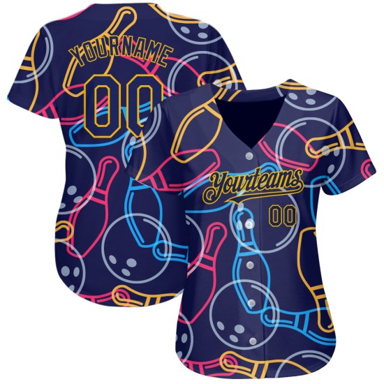 Custom Navy Gold 3D Pattern Design Bowling Authentic rugby Jersey Custom Navy Gold 3D Pattern Design Bowling Authentic rugby Jersey