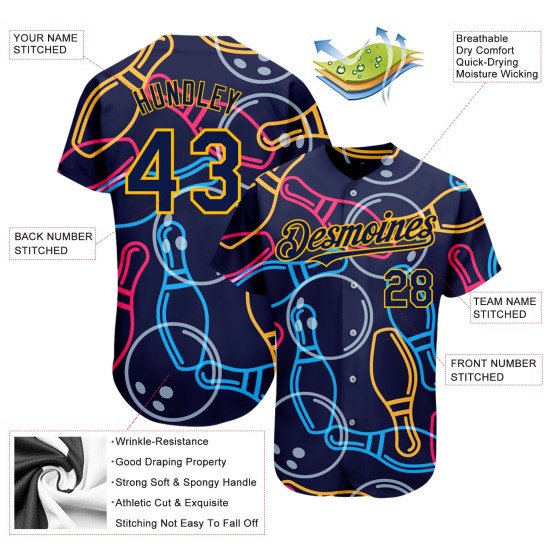 Custom Navy Gold 3D Pattern Design Bowling Authentic rugby Jersey Custom Navy Gold 3D Pattern Design Bowling Authentic rugby Jersey