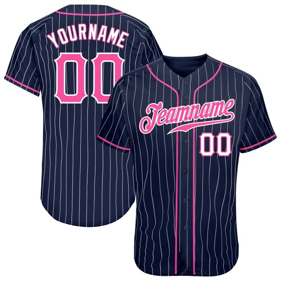 Custom Navy White Pinstripe Pink-White Authentic rugby Jersey Custom Navy White Pinstripe Pink-White Authentic rugby Jersey