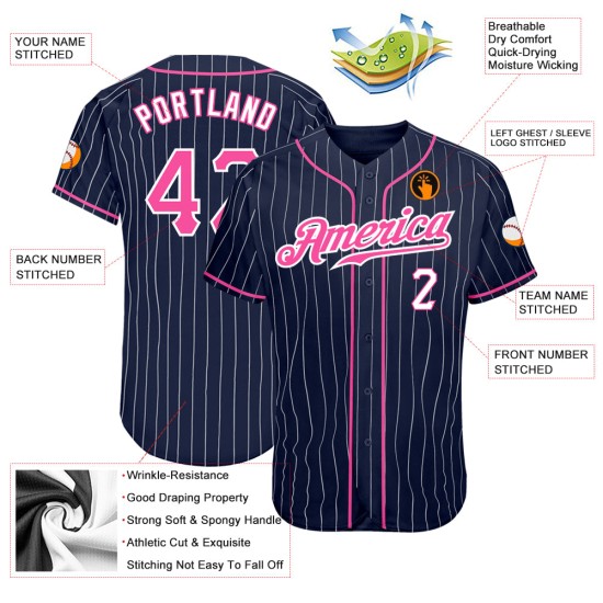 Custom Navy White Pinstripe Pink-White Authentic rugby Jersey Custom Navy White Pinstripe Pink-White Authentic rugby Jersey