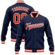 Custom Navy Orange-White Bomber Full-Snap Varsity Letterman Jacket Custom Navy Orange-White Bomber Full-Snap Varsity Letterman Jacket