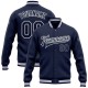 Custom Navy White-Gray Bomber Full-Snap Varsity Letterman Jacket Custom Navy White-Gray Bomber Full-Snap Varsity Letterman Jacket