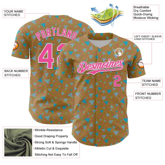 Custom Old Gold Pink-White 3D Pattern Design Geometric Shape Authentic rugby Jersey Custom Old Gold Pink-White 3D Pattern Design Geometric Shape Authentic rugby Jersey